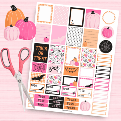 Free Printable Pink and Orange Halloween Planner Stickers