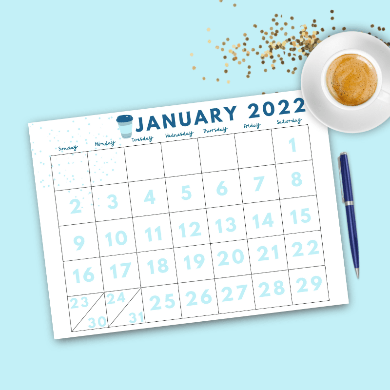 Printable Dated January 2022 Calendar