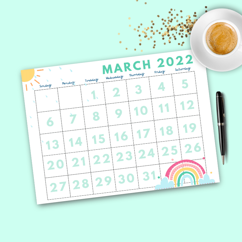 Printable Dated March 2022 Calendar