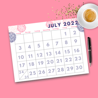 Printable Dated July 2022 Calendar