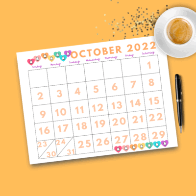 Printable Dated October 2022 Calendar
