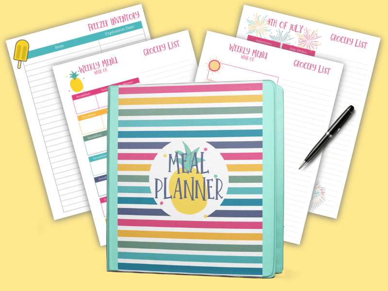 Free Printable Summer Meal Planner Binder | Colorful Rainbow Pineapple Print