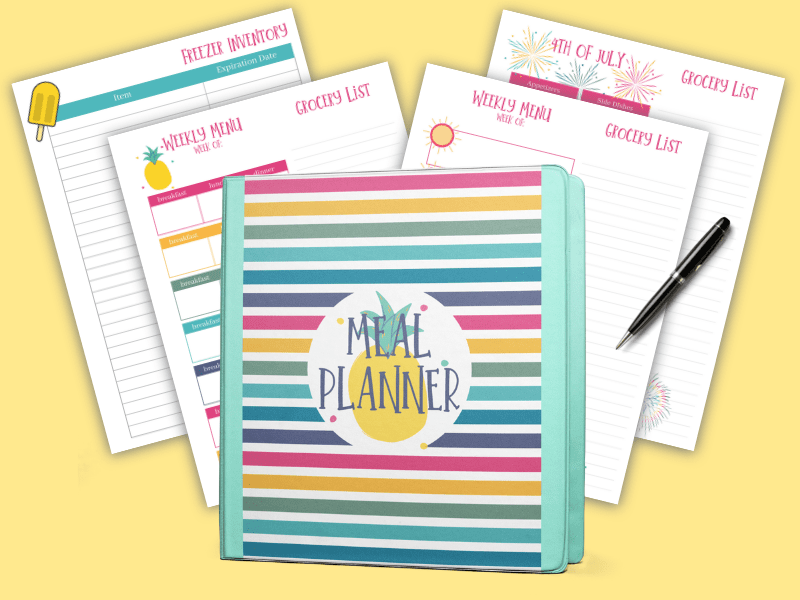 free-printable-summer-meal-planner-binder-colorful-rainbow-pineapple-print-carrie-elle