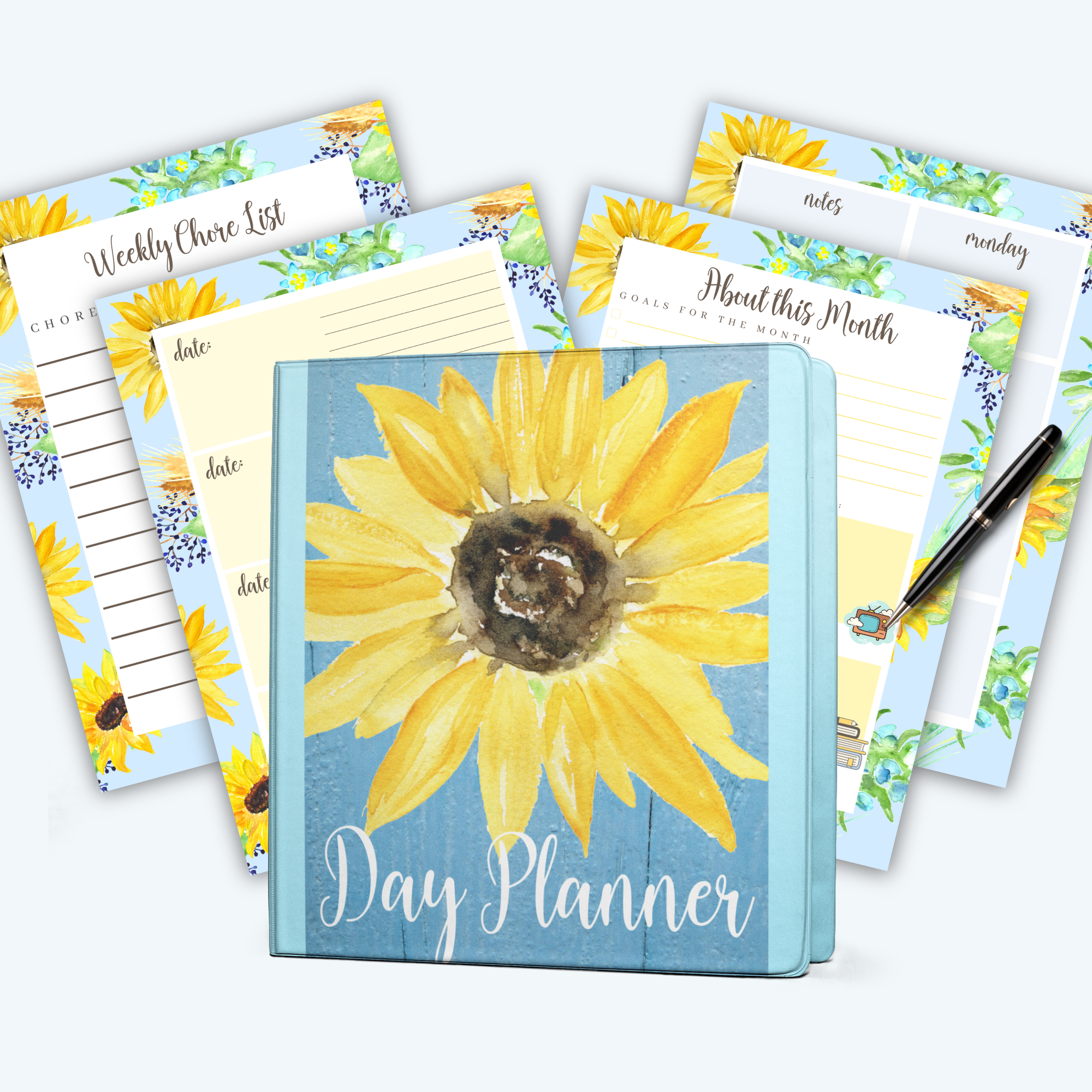 8.5×11 Printable Day Planner Binder – Sunflowers