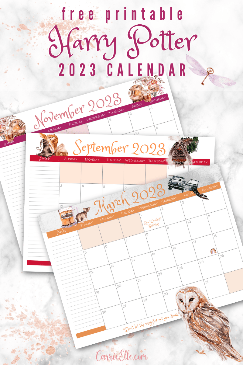 Free Printable 2023 Wizard Magic Harry PotterThemed Calendar Carrie Elle