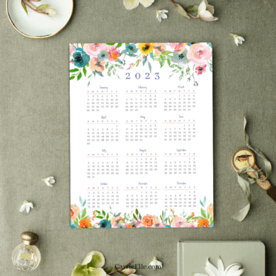 Free Printable 2023 Year-at-a-Glance Floral Calendar