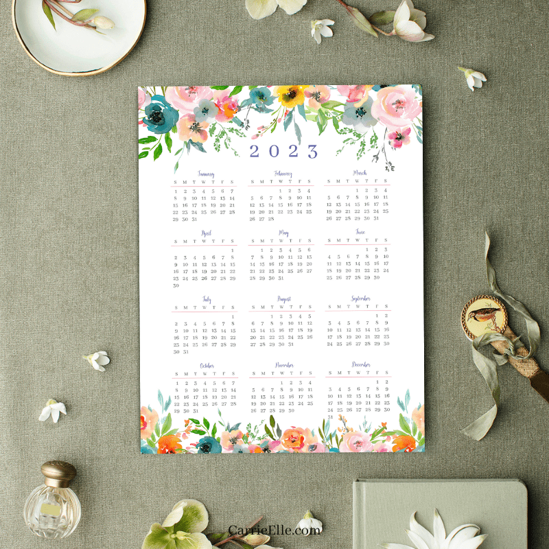 2023 Year-at-a-Glance Floral Calendar