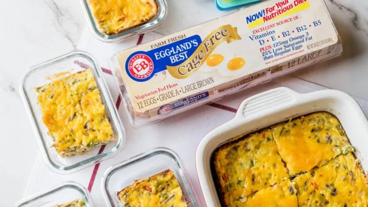 Breakfast Casserole with Turkey Sausage, Cheddar and Veggies