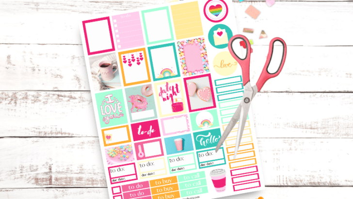 Printable Colorful Valentine’s Day Planner Stickers