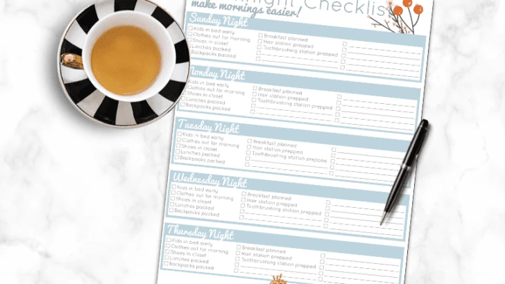 Printable Weeknight Checklist