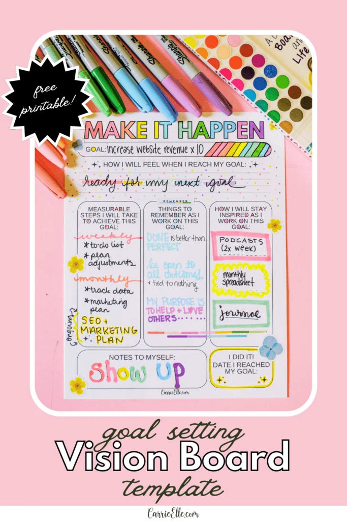 2024 VISION BOARD TEMPLATE FOR STUDENTS, PRINTABLE KIDS GOAL SETTING CHART