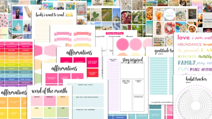The Ultimate Free Printable Vision Board Kit in Bright Rainbow Colors