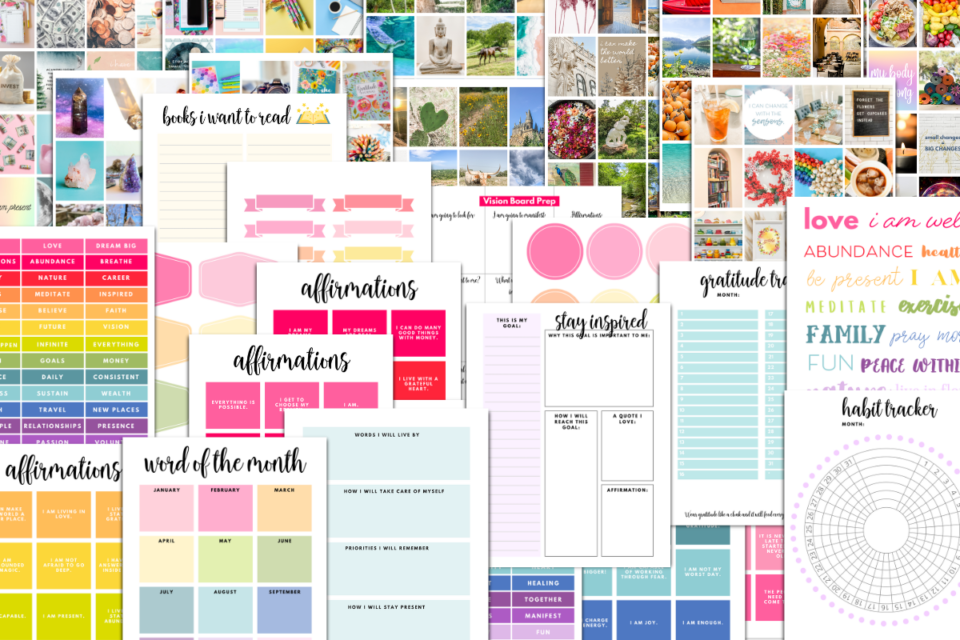 The Ultimate Free Printable Vision Board Kit in Bright Rainbow Colors ...