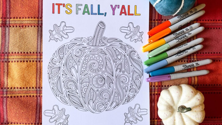 Printable It’s Fall Y’all Pumpkin Coloring Page